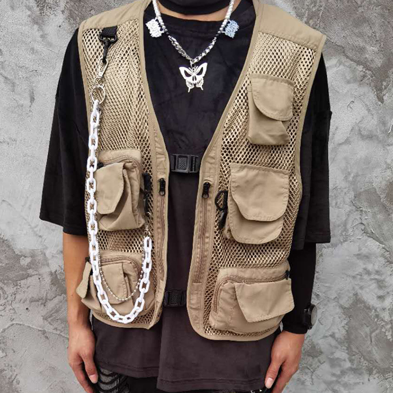 

Harajuku Men Streetwear Male Utility Vest Jacket With Pocket In Soild Color & Men Shorter In Loose Fit Hipster Vest Tanks, Black