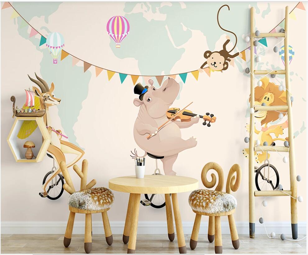 

3d wallpaper custom photo mural Cartoon little animal hippo violin paradise children's room home decor photo wallpaper in the living room, Non-woven wallpaper