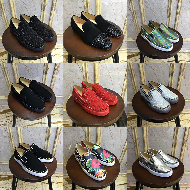 

Designer Fashion Spike Low Cut Men Women Party Dress Shoes Red Bottom Sneaker Luxury Party Wedding Red Sole Genuine Leather Casual Chaussure, Black
