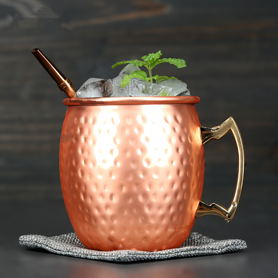 

550ml 18oz Moscow Mule Stainless Steel Mug Cup Hammered Copper Plated Cocktail Beer Coffee Bar drinkware, Multi-color
