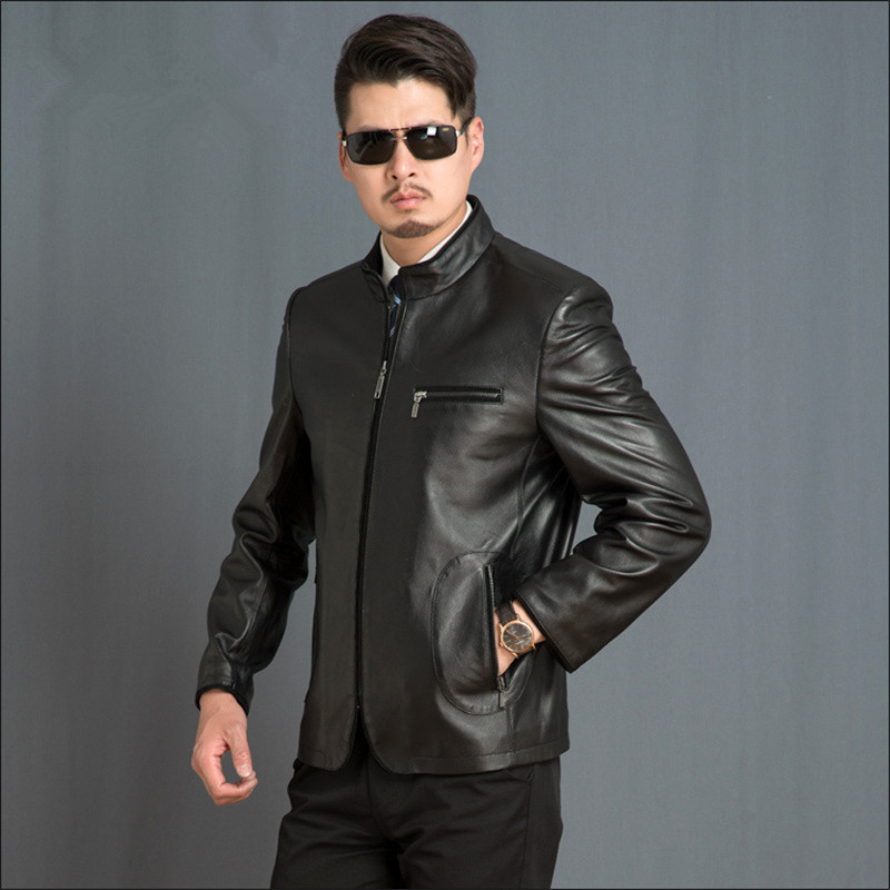 

Casual Black Real Jacket Mens Sheepskin Coat Spring Autumn Genuine Leather Jackets Parka Veste Cuir Homme FYY590