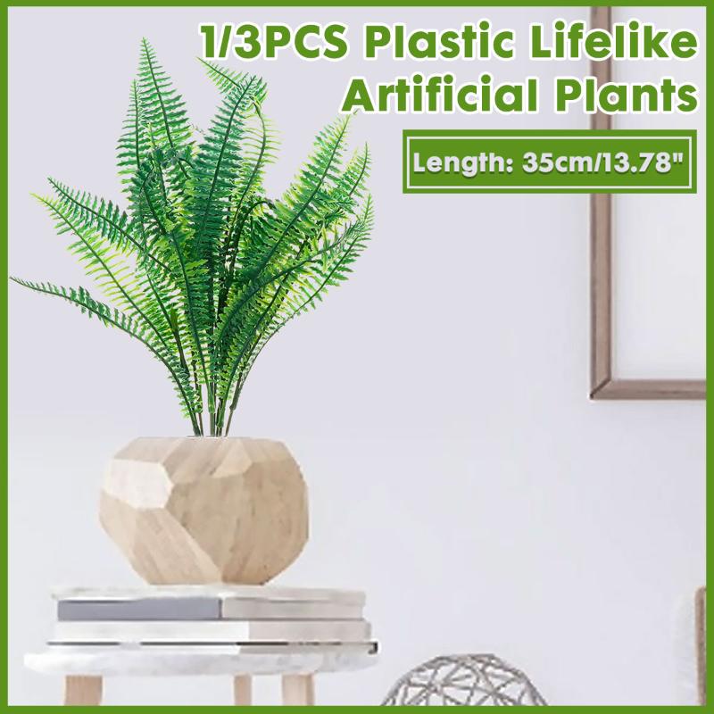 

1/3 Branch/Bouquet Lifelike Artificial Plastic Fern Foliage Bush Green Plants Fake Leaves Craft Fake Foliage Home Decoration, 1 pc