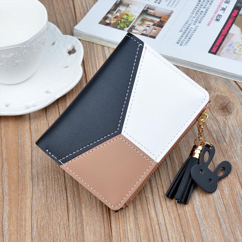 

2019 New Wallet Short Women Wallets Zipper Purse Patchwork Fashion Panelled Wallets Trendy Coin Purse Card Holder Leather, Pink