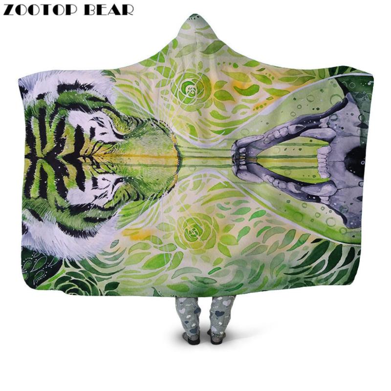 

Green Design Hooded Blanket Animal Woman Popular Fashion 3D printed Flower Wearable Soft Throw Blankets Bedding Portable Adult