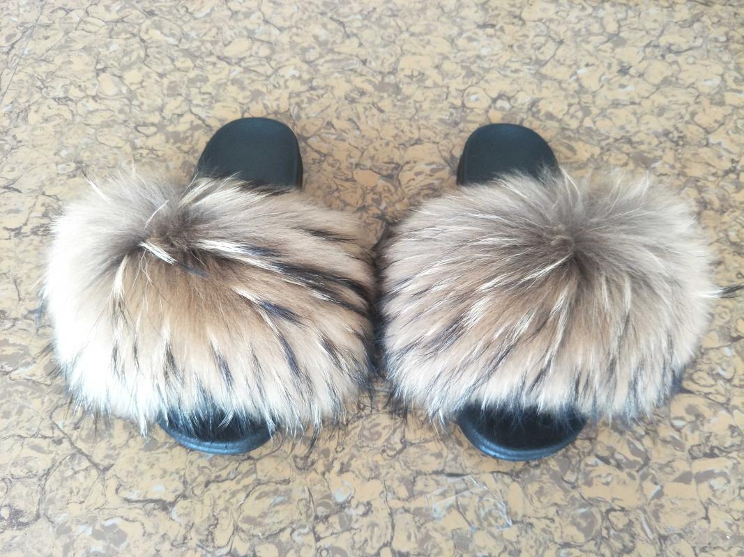 

2020 direct sales Europe and the United States oversized fur slippers ladies fur summer fluffy fluffy flat shoes swee, Ivory