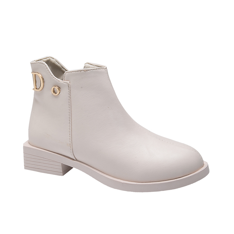 

Zipper New Ankle Boots for Women Shoes Woman Solid Black Leather Boots Metal Decoration Platform Square Low Heels Women