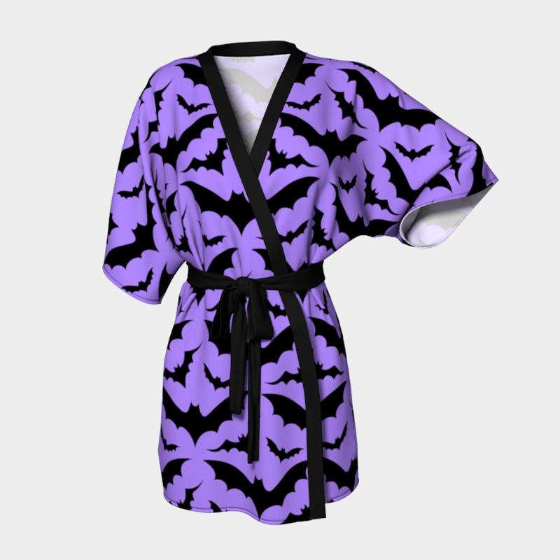 

Women Sexy Bathrobe Bat-Shaped Shawl Beach Dressing Gowns Long Robe Bat Print Kimono Half Sleeve Nightgown Cardigan C14, Purple