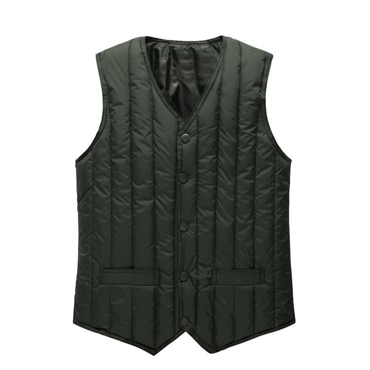 

Nice Winter Down Vest Men Fashion V-neck Bodywarmer Middle-aged Slim Waistcoat Sleeveless Jacket Men Gilet Homme M-5XL Male, Army green