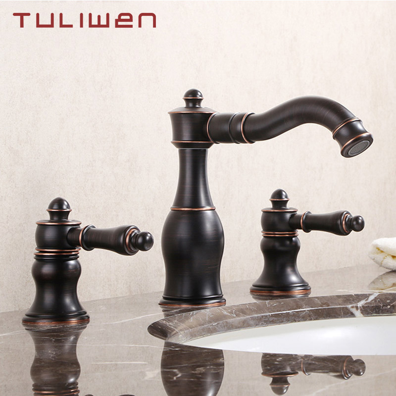 

3 PCS Brass Bathroom Faucet Three Hole Basin Sink faucet Mixer Taps Cold Hot Water tap Oil Rubbed Bronze Rose Red Gold