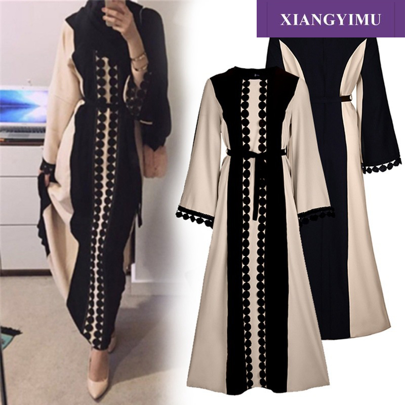 

Factory direct f8849-2 Muslim embroidered Abaya dress elegant lace fashion dress sells well