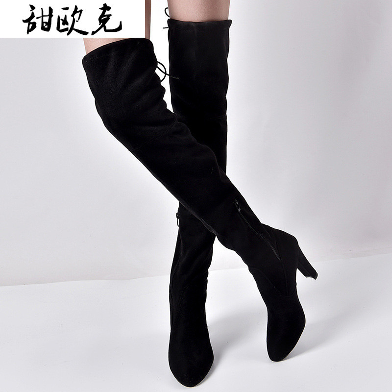 

2020 New Winter Women's Boots, Fashion Suede Pointed Thick Heel Women's Boots Side High-heeled Knee Boots Zapatos De Mujer, Black