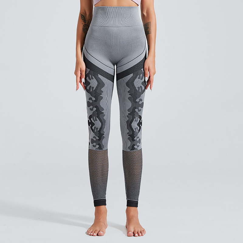 

European and Americanhigh waistseamless yoga pants female hip sexy camouflage hollow fitness pants running sports fitness tights, Black
