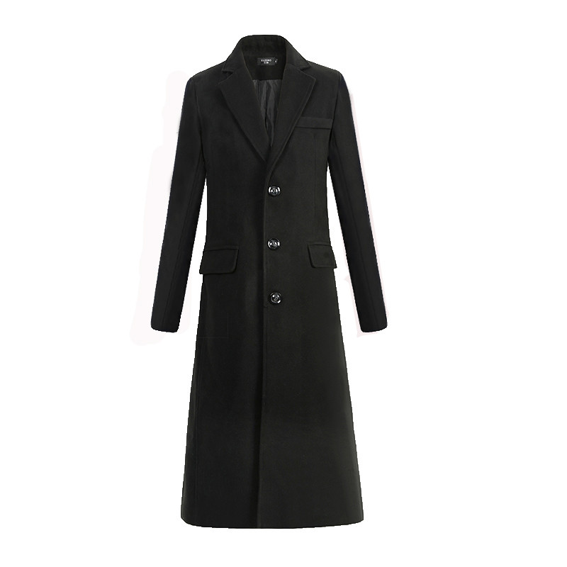 

New Autumn and Winter Fine Wool Woolen Cloth Men' Fashion Leisure Business A Long Black Trench Coat Male Casual Trench Coat Men