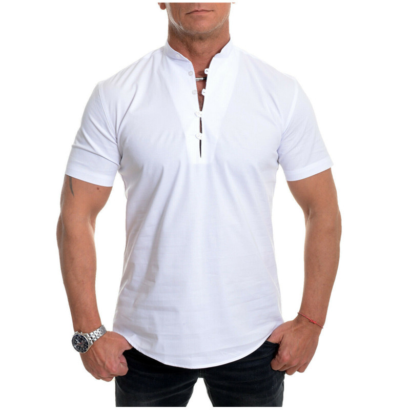 

2020 New Summer Men's Solid Shirts Short Sleeve Slim Fit Single-Breasted Linen Business Shirts For Male Casual Outwear Clothing, Black