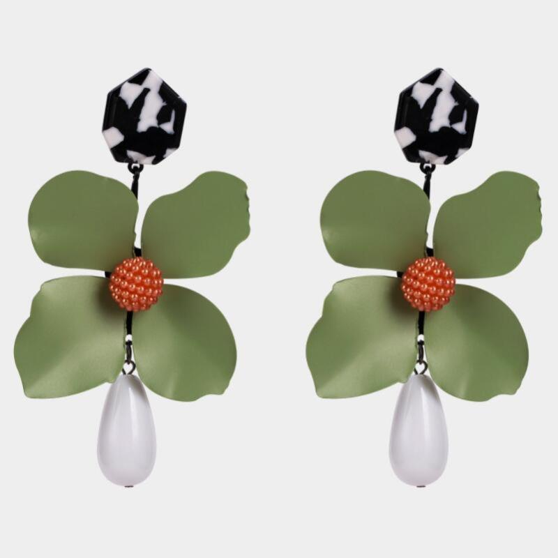

Green Metal Flowers Earrings Jewelry Women Charm Dangle Pendant Statement Bohemian Wedding Earrings Christmas Gift