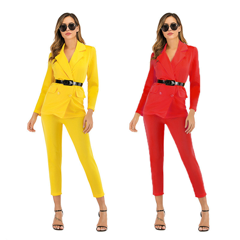 

Female Elegant Office Work Wear Uniform Ladies Trousers Blazers Jacket With Tops Pant Suits 2 Pieces Sets Women Suit W1907, Red