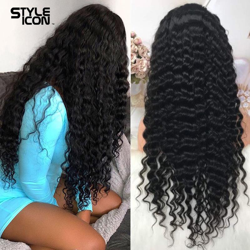 

Brazilian Deep Wave Lace Front Human Hair Wigs Remy 180% Density Long 30 Inches Deep Curly Wig For Black Women Pre Plucked Wigs, As pic