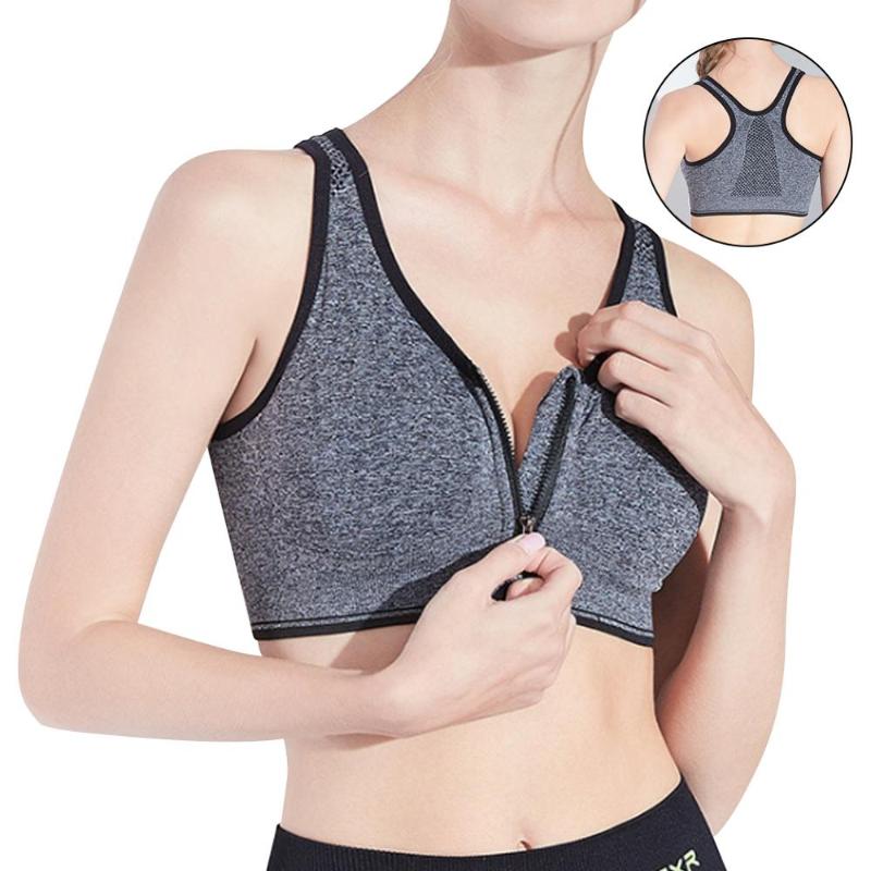 

Front zipper women's sports bra, yoga fitness running seamless vest, push-ups, sports underwear, Blue