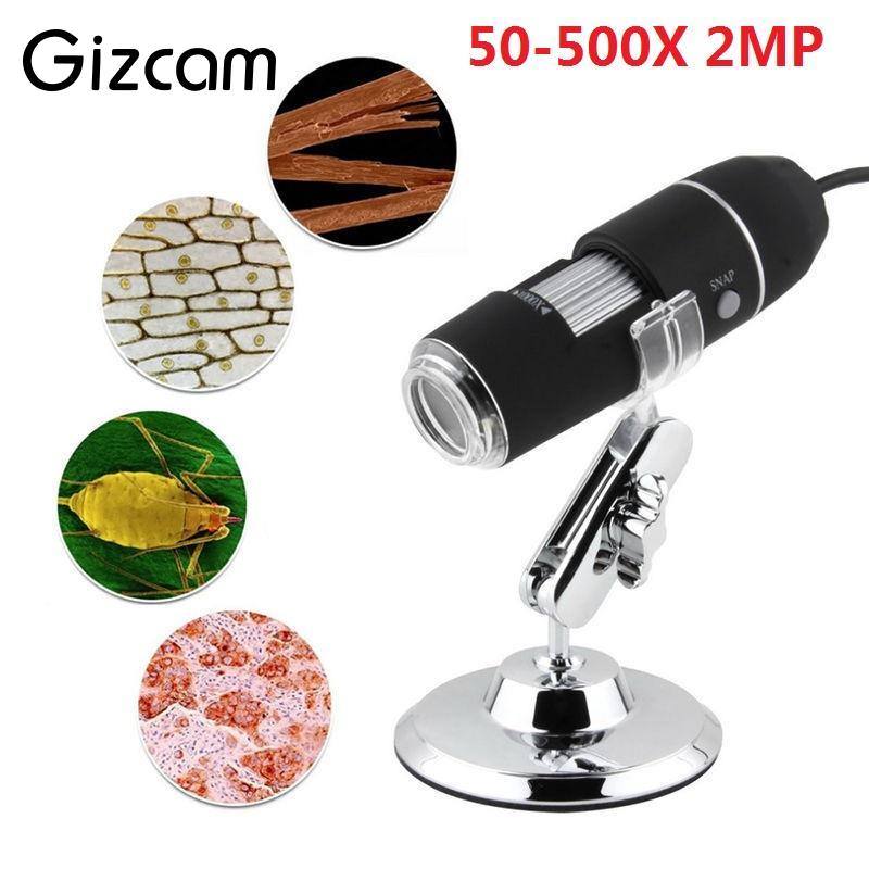 

Gizcam Portable 50-500X 2MP USB Digital Microscope LED Light Microscope Endoscope Video Mini Micro Camera Magnifier w/ Stand, As pic