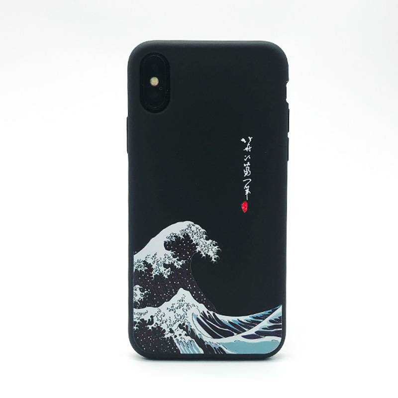 The Great Wave off Kanagawa Japanese art phone case Iphone 6/6s/7/7s/8/plus/x black Emboss/tpu Ultra thin Chinese style-image-590490866