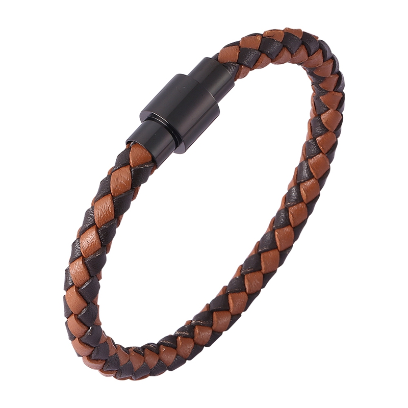 

Vintage Brown Men Women Braided Leather Handmade Bracelet Stainless Steel Magnetic Clasp Leather Bangle Male Jewelry Gift C0501