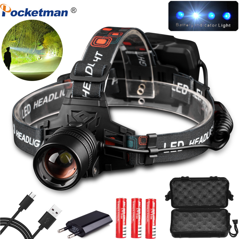 

Brightest USB Rechargeable XHP50 headlamp Headlight high powerful xhp70 head lamp torch ZOOM Head light Use 3*18650 batteries