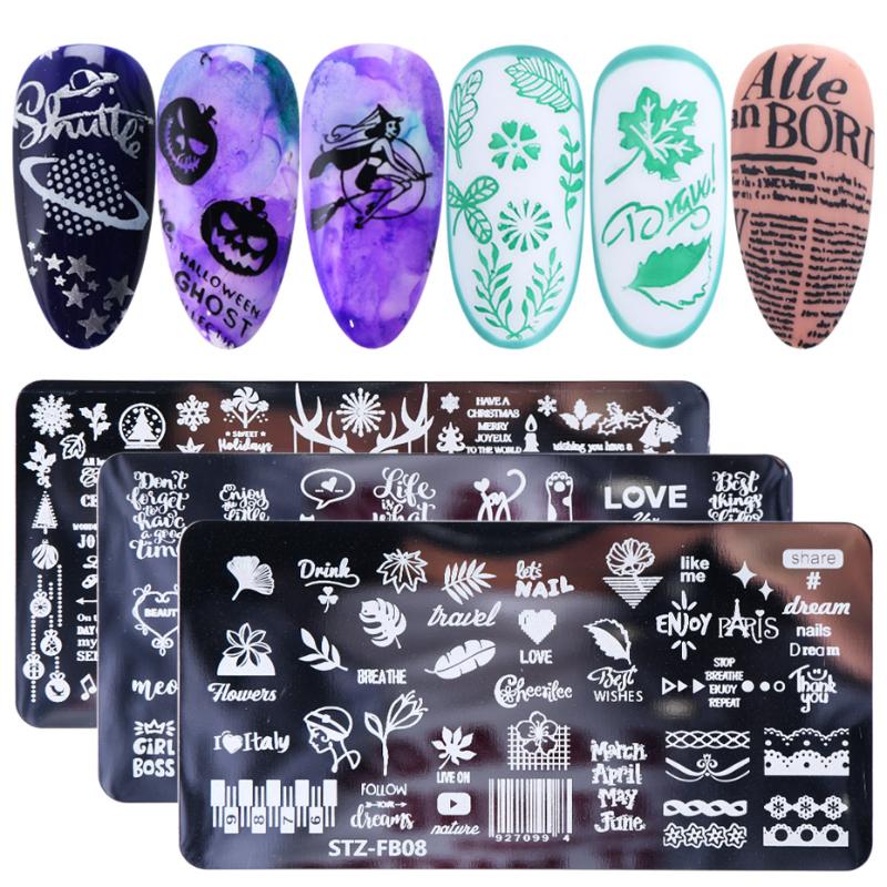 

Nail Stamping Plates Leaves Flower Nail Template Christmas Halloween Image Stamp Manicure Polish Printing Stencil JISTZFB01-19