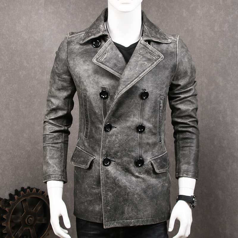 

2020 Men's Leather Jacket Vintage Cowhide Genuine Leather Jackets Men Windbreaker Cow Biker Motorcycle Jacket MT-17001 KJ4311, Black thick