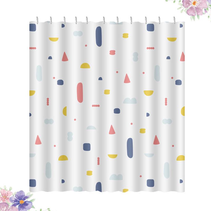 

1 Set Simple Shower Curtain Waterproof Dampproof Bathroom Curtain for Home Bathroom with 12pcs Hooks (Geometry Style, Size 1