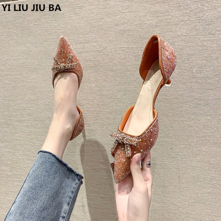 

Autumn Women shoes women fashion Rhinestones Pointed Toe high heels Pumps Dress Party shoes sandals woman mujer zapatos, Beige