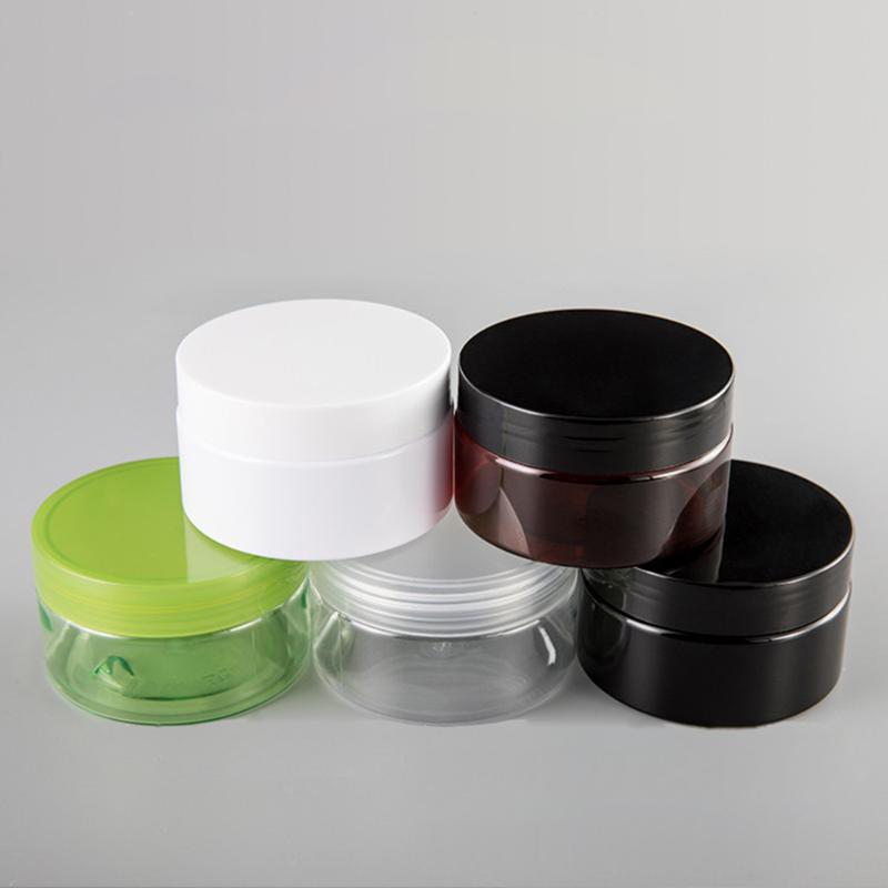 

50pcs 100g clear skin care cream PET jars with Plastic cap,cosmetic cream box containers wide mouth bottle sealed tin