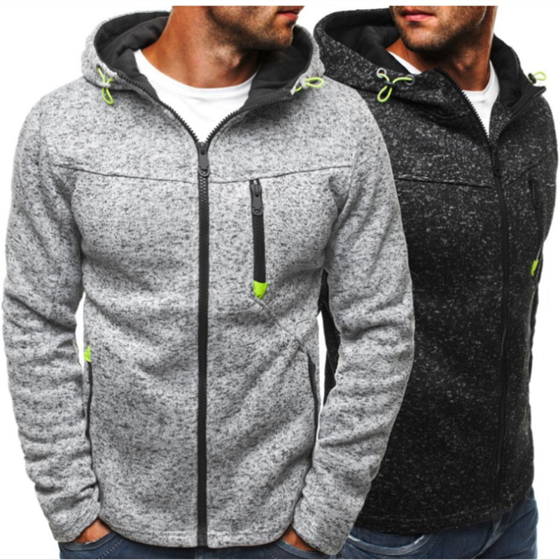 

New sports jackets Outdoor Men Camping Climbing Hiking Fitness outerwear Tops Spring Autumn Male Solid color zipper hooded coats, Black