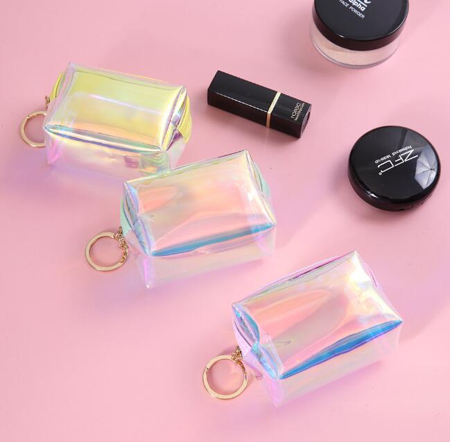 

DHL100pcs Girl PU Laser Holographic Cute Flap Transparent Min Coin Purse Mix Color