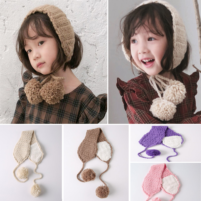 

Girls Sweet Lovely Parent-Child Hair Band Kids Earmuffs Hat Korean Boys And Girls Knit Wool Hat Toddler Outdoor Children Cap, Khaki