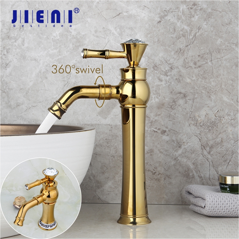 

JIENI Luxury Golden Polished Bathroom Basin Sink Mixer Tap Faucet Diamond Handle Mixer Rotated Spout Faucet Water Tap
