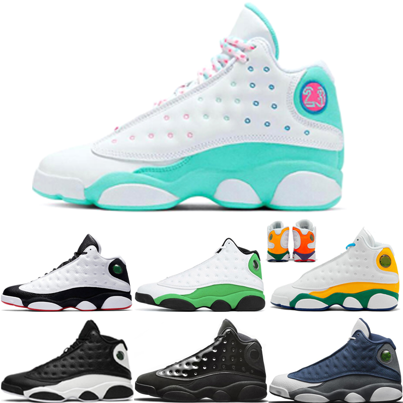 

Aurora Green 13 13s basketball shoes for sports men Barons brown Black Cat blue white bred Cap and Gown sneakers, Black brown