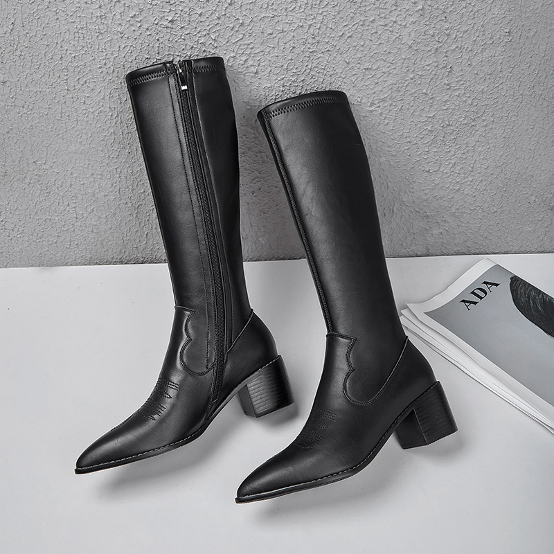 

SKLFGXZY Winter New style Genuine leather Knee-high boots Women boots Stretch Female warm pointed Women shoes, Beige