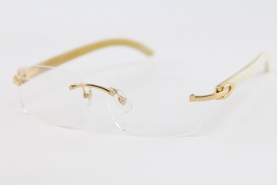 

gold metal frame glasses New Rimless 8200757 White Buffalo Horn Eyeglasses High quality fashion C Decoration gold frame glasses