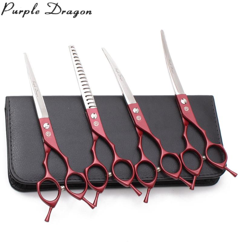 

Purple Dragon 7" Japan 440C Professional Pet Scissors Thinning Shears 3009# Dog Hair Scissors Pet Set Add Bag Red Color