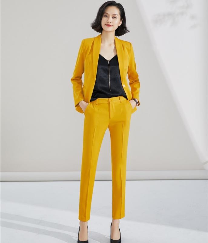 

Formal Ladies Yellow Blazer Women Business Suits with Pant and Jacket Sets Work Wear Office Uniform Styles, Black