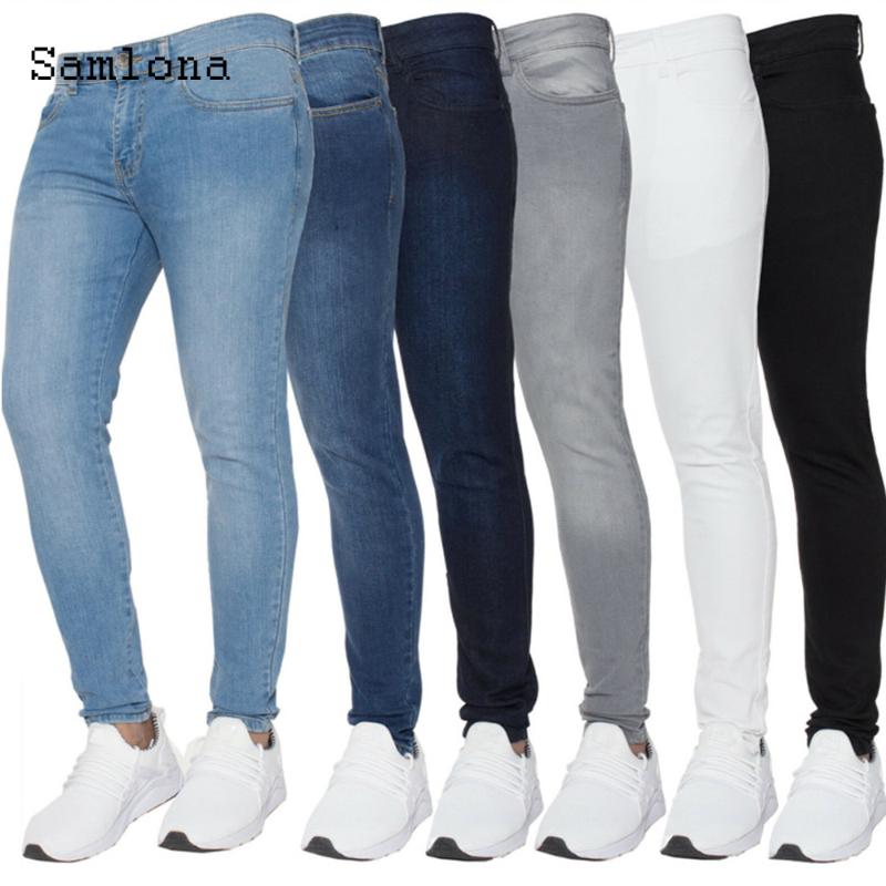

Autumn Jeans Mens Fashion Skinny Denim Pants Male 2020 Slimming Bottoms Streetwear Male Denim Pant Blue Black Pencil Trousers, Light blue