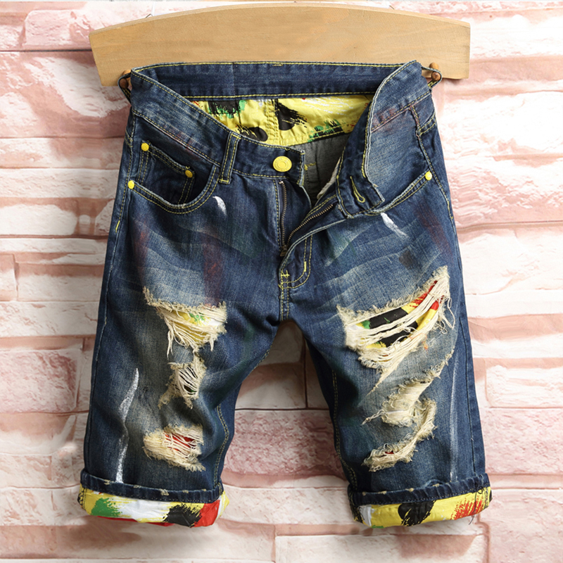 

New Arrival Summer Mens Holes Denim Shorts Fashion Men Desigenr Denim Jeans Slim Straight Pants Trend Mens Designer Pants, Blue