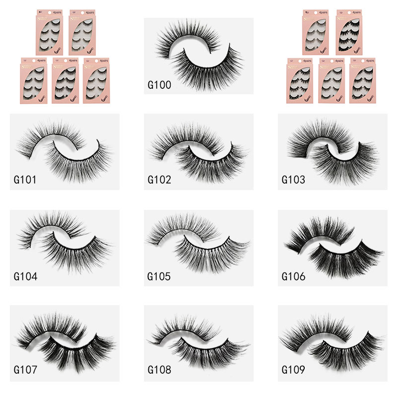 

dense 3d mink lashes handmade makeup faux cils natural 4 pairs pre made volume fans wispy lashes Fluffy strip beauty fals