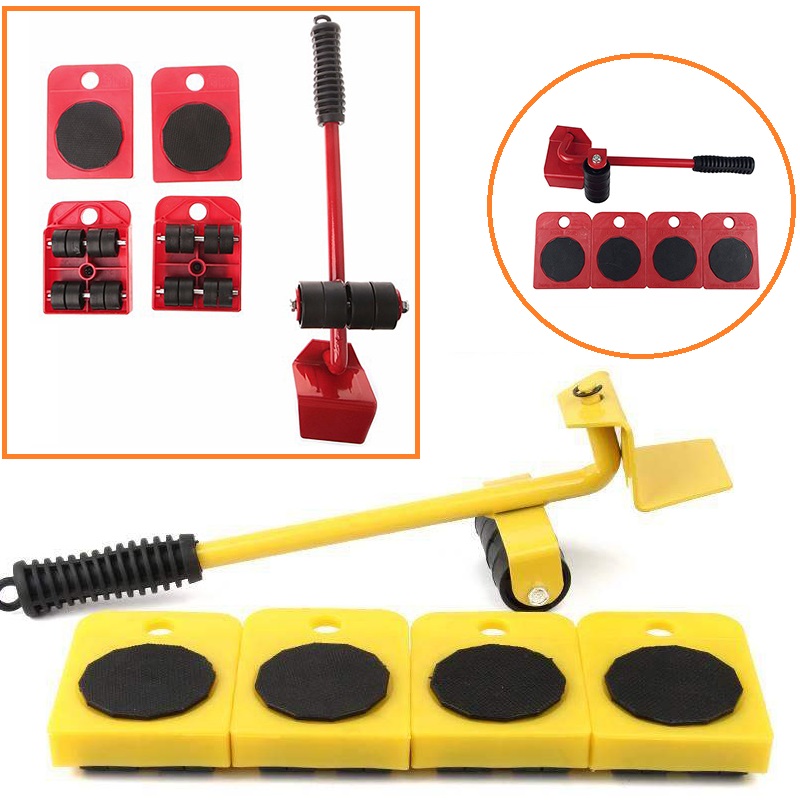

JUSTINLAU 5pcs/set Furniture Handling Tools 4 Mover Roller+1 Wheel Transport Lifter Household Hand Mover Tool Set
