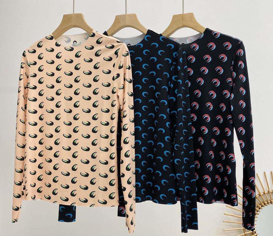 

2020SS Loog Sleeve Marine Serre Bottoming T Shirt Women High Quality Overlapping Half moon Tight Top Tees Marine Serre Girl t-shirt