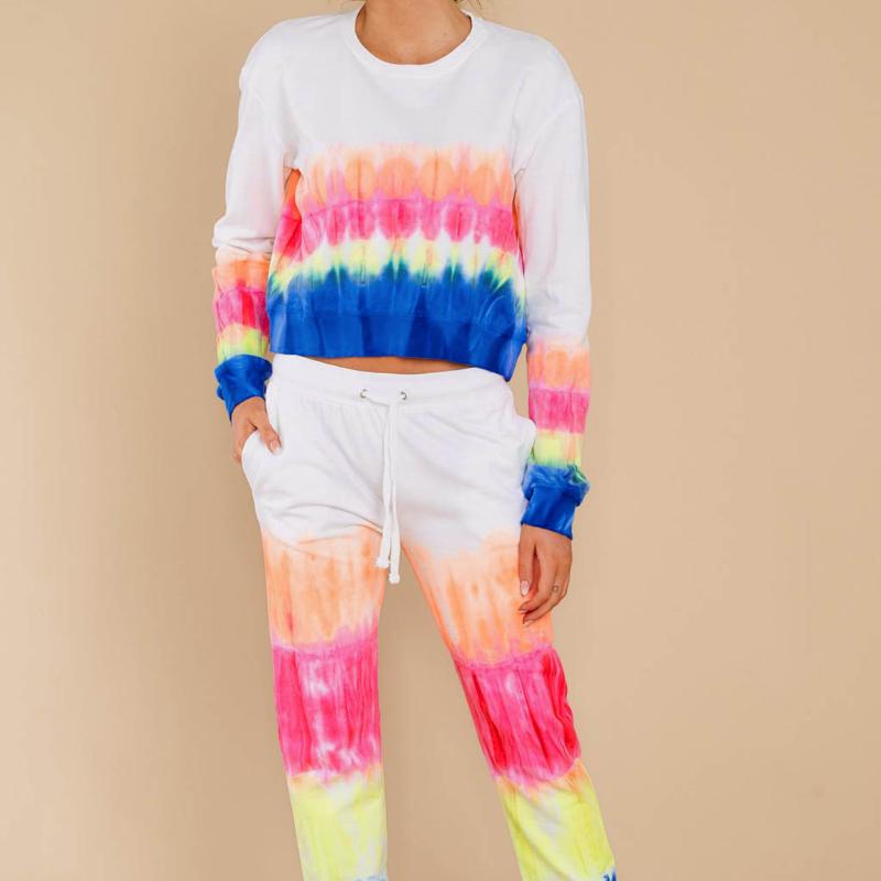 

Tie dye Casual Tracksuit Women Sports 2 Pieces Set Sweatshirts Pullover Hoodies Suit 2020 Home Sweatpants Shorts Outfits#4, Black