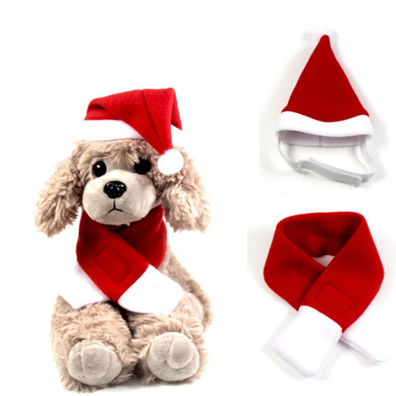 

2pcs/set Christmas Clothes Warm Pet Dog Cat Clothes Puppy Santa Red Scarf Hat Cute Dogs Cat Cloak Cats Costume Home Decor