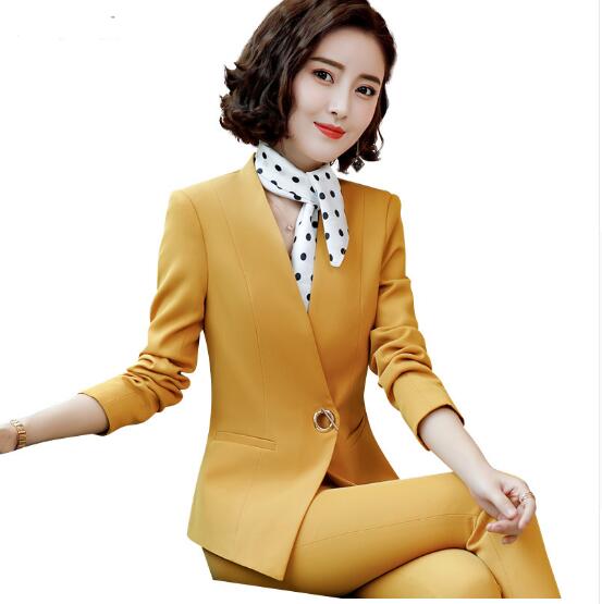 

Fashion Career women pants suits autumn new slim long sleeve blazer and trousers office ladies temperament plus size work wear, Blackpantsuit