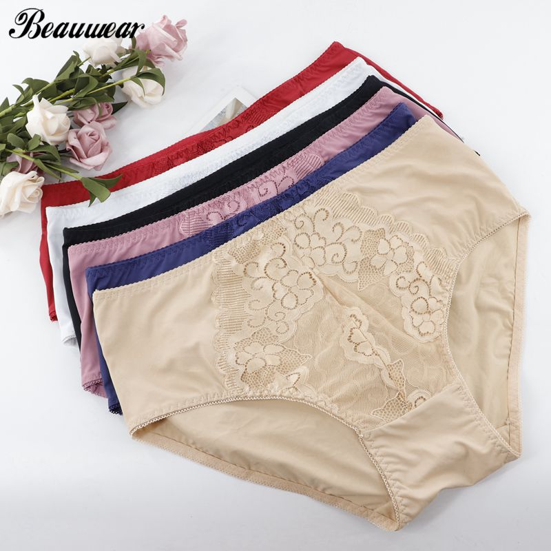 

Beauwear Summer Seamless Sexy Briefs Women's Ice Silk Panties Plus Size High-Rise Underwear Women Lace Panties For Women, P03cameo pink