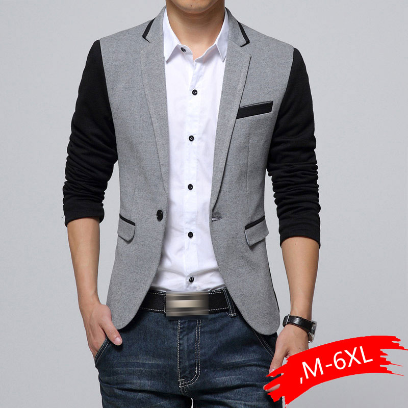 

New Slim Fit Casual jacket Cotton Men Blazer Jacket Single Button Gray Mens Suit 2020 Autumn Patchwork Coat Male Suite